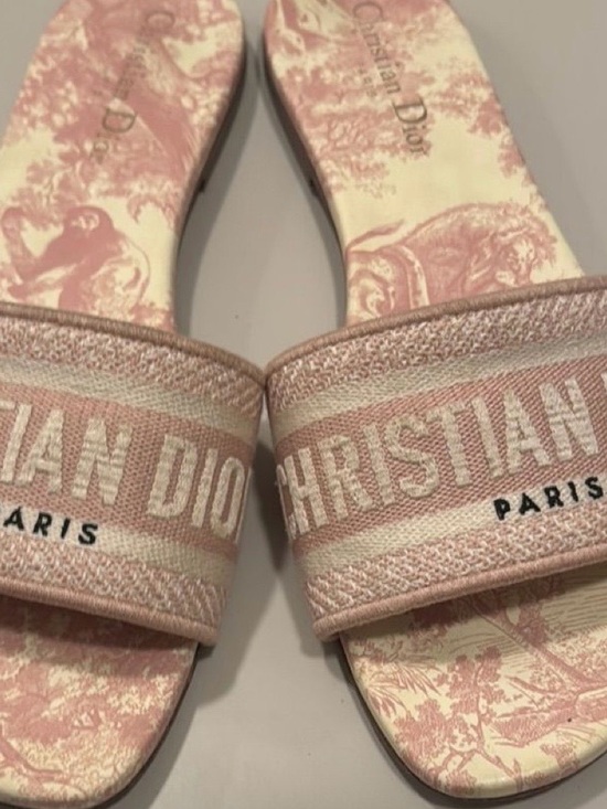 Dior Shoes - Dior Pink Toile Logo Slide Sandals
